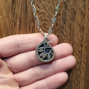 22 Inch 925 Sterling Silver Unique Odd Floral Rustic Pendant Necklace